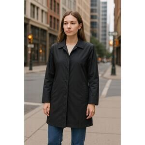 Vintage DKNY Black Longline Coat Trench Jacket Size 4 Minimalist Classic